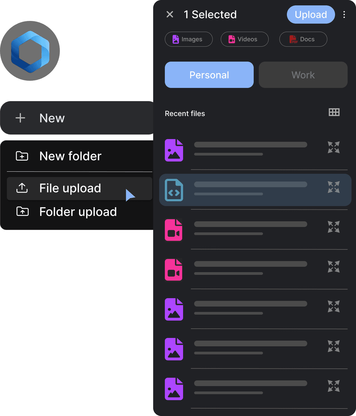 Upload files and folders preview