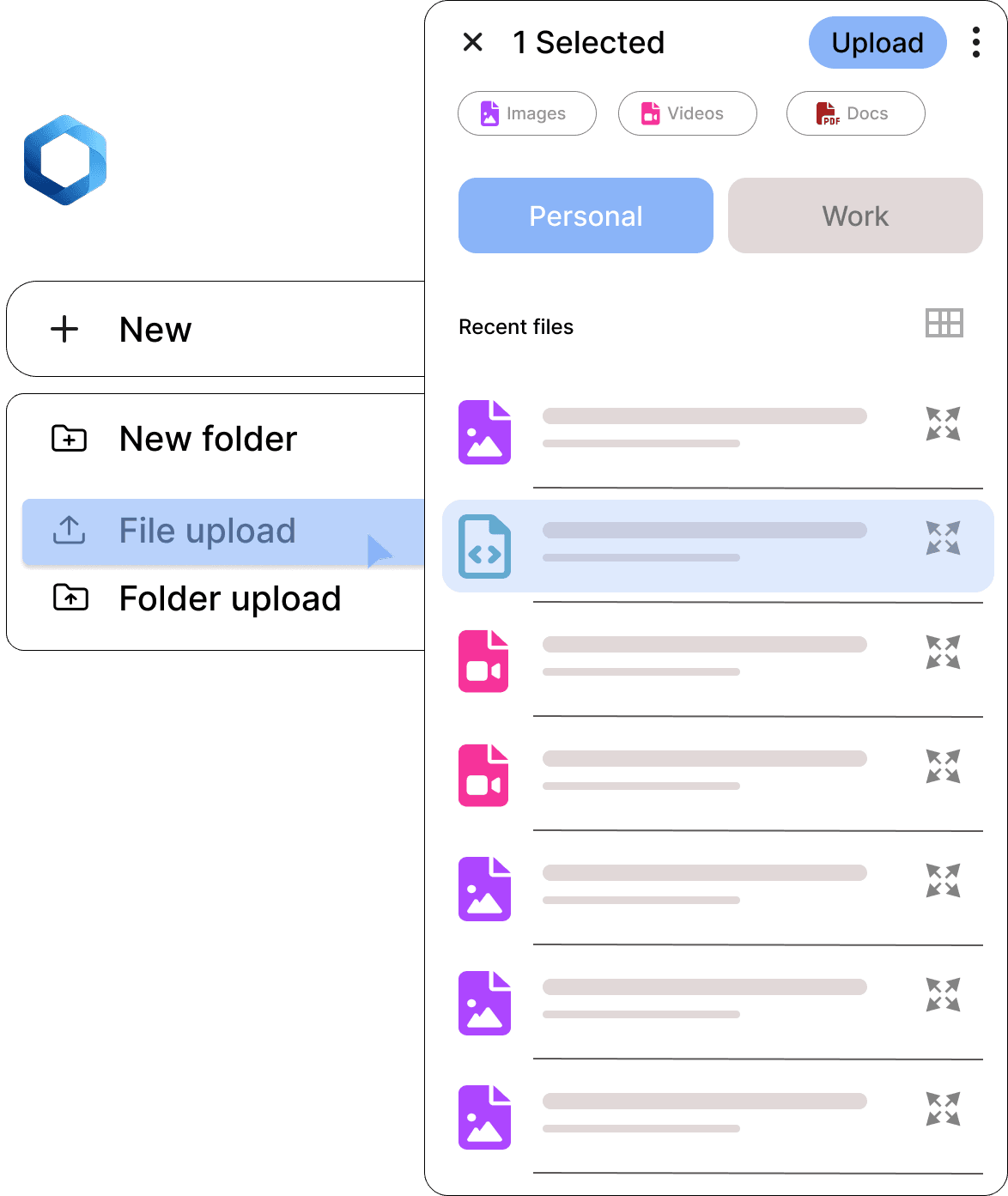 Upload files and folders preview